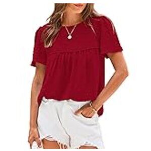 NWOT Amazon BTFBM Red Swiss Dot Lace Short Sleeve Babydoll Top | Size Medium